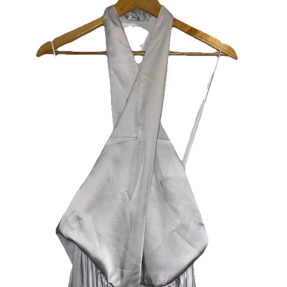 16Arlington Silver Satin V Neck Open Back Gown Evening Wedding US 6 NWT 🟡 - Picture 5 of 14